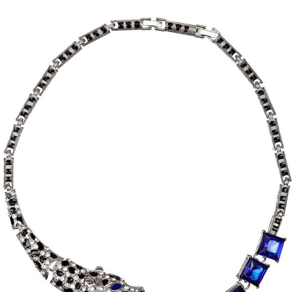 EYE CANDY LEOPARD SAPPHIRE BLUE CRYSTAL STATEMENT NECKLACE**NEW! - Picture 3 of 3